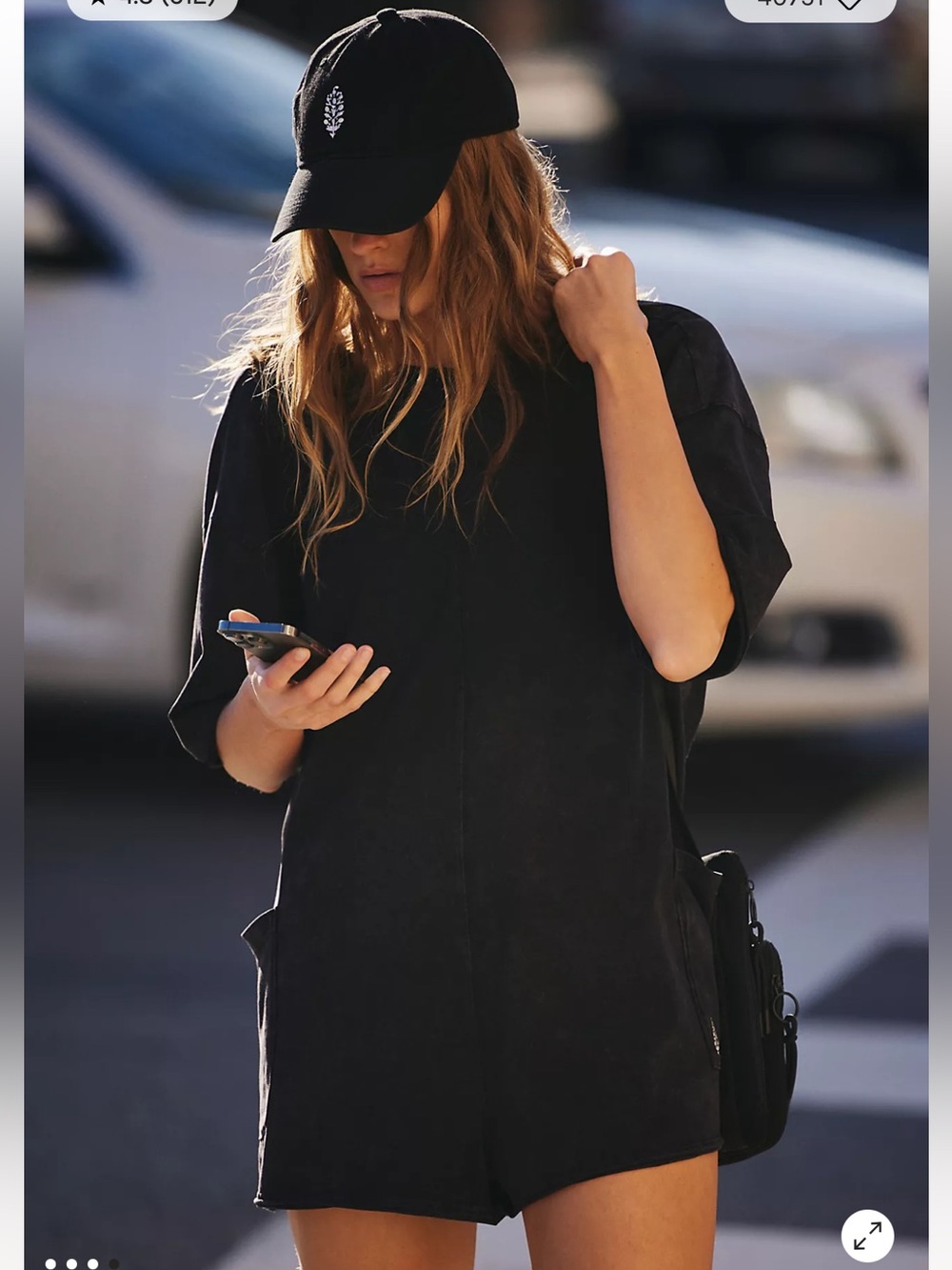 FP Movement Hot Shot Romper Black XS Oversized Cotton One Piece free people
